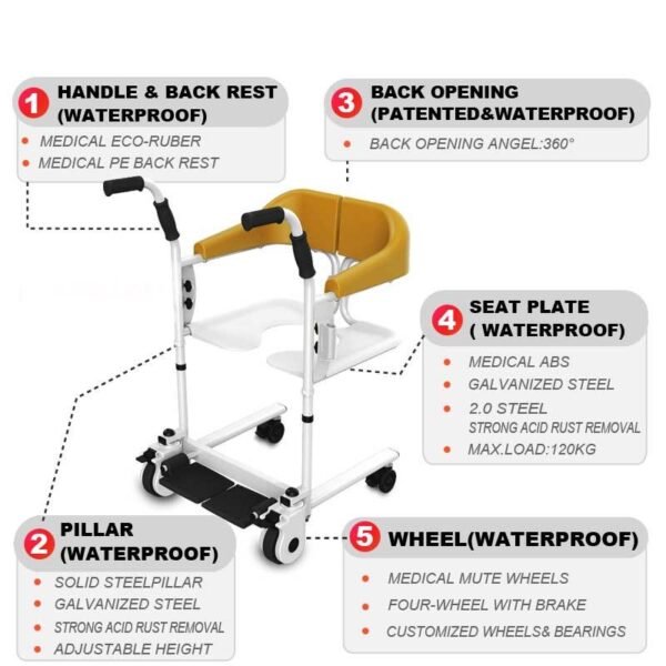 Transfer Chair With Split Seat Shower Commode